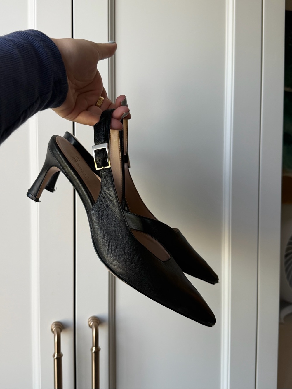 27 EDIT Black Pointed Slingback Heels with Adjustable Buckle - Picture 5 of 5